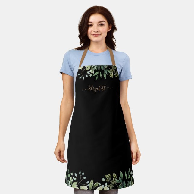 Elegant Eucalyptus Botanical Gold Script Name Apron (Worn)
