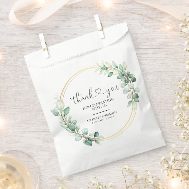 Elegant Eucalyptus Botanical Gold Thank You Favor Bag (Clipped)