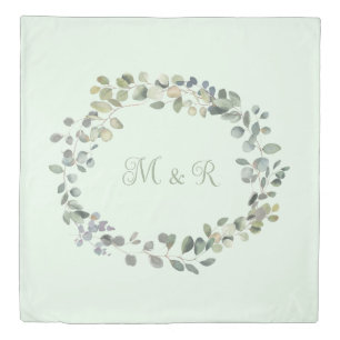 Elegant Eucalyptus Botanical Greenery Monogram Duvet Cover