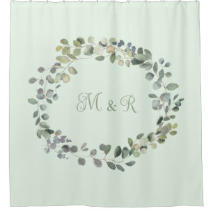 Elegant Eucalyptus Botanical Greenery Monogram Shower Curtain