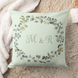 Elegant Eucalyptus Botanical Greenery Monogram Throw Pillow