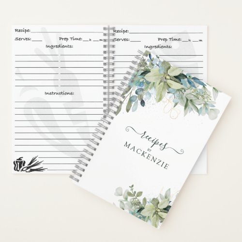 Elegant Eucalyptus Botanical Greenery Recipe Notebook