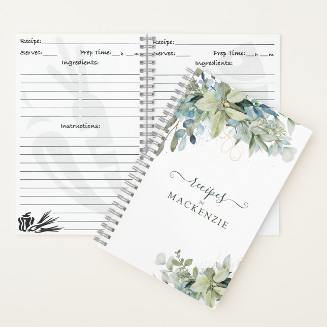 Elegant Eucalyptus Botanical Greenery Recipe Notebook (Inside)