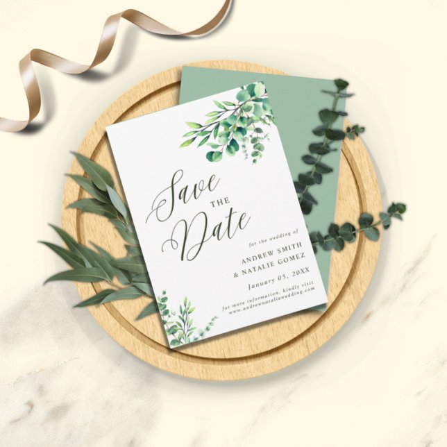 Elegant Eucalyptus Botanical Leaves Photo Wedding  Save The Date (Creator Uploaded)