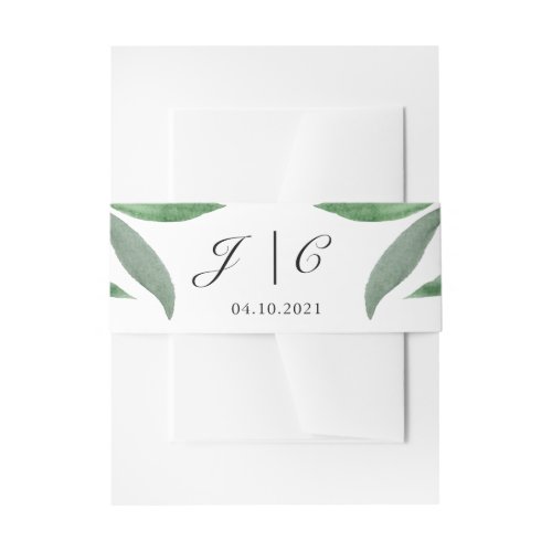 Elegant Eucalyptus Botanical Monogram White Invitation Belly Band