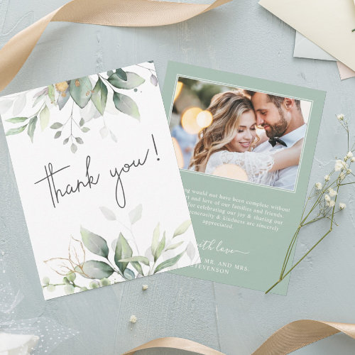 Elegant eucalyptus botanical photo wedding thank you card