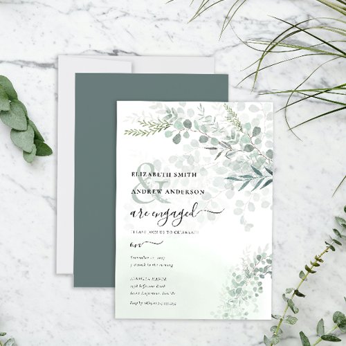 Elegant Eucalyptus Botanical Sage Engagement Invitation