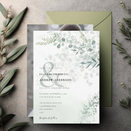 Elegant Eucalyptus Botanical Sage Photo Wedding Invitation
