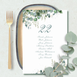 Elegant Eucalyptus Botanical Script Names Wedding Table Number