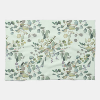 Elegant Eucalyptus Botanical Watercolor Greenery Kitchen Towel
