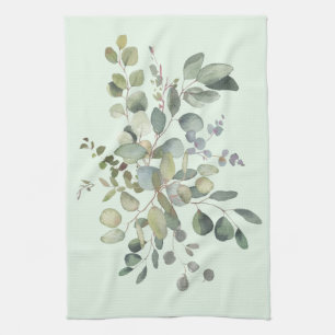 Elegant Eucalyptus Botanical Watercolor Greenery Kitchen Towel