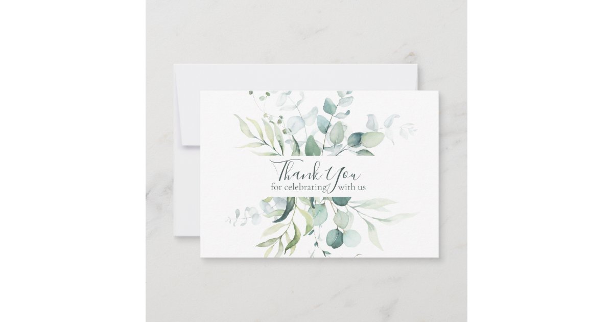 Elegant Eucalyptus Botanical Watercolor Wedding Thank You Card | Zazzle