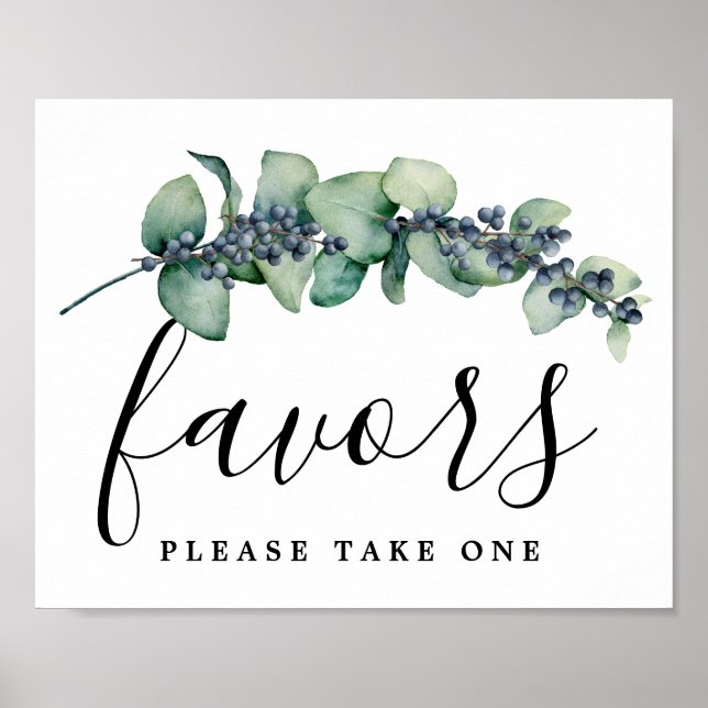 Elegant Eucalyptus Botanical Wedding Favor Sign (Front)