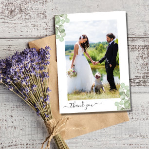 Elegant Eucalyptus Botanical Wedding Photo  Thank You Card