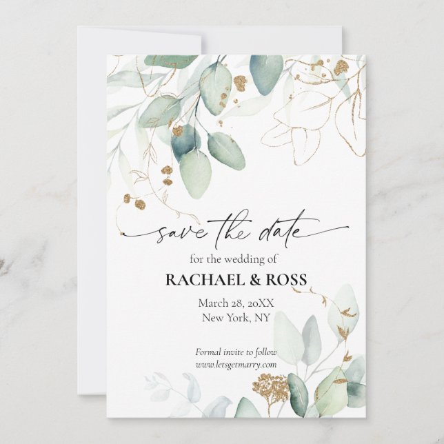 Elegant Eucalyptus Botanical Wedding Save the Date (Front)