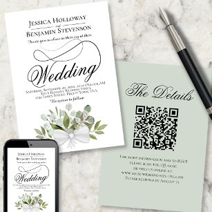 Elegant Eucalyptus Bouquet QR Code Wedding Invitation