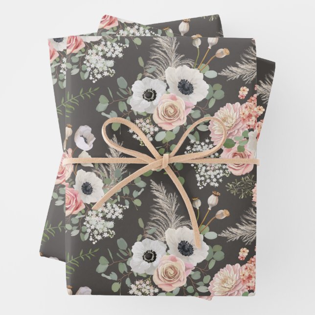 Elegant Eucalyptus Bouquet Wrapping Paper Sheets (In situ)