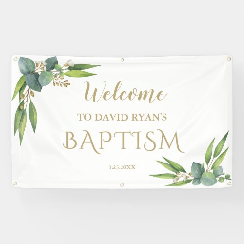 Elegant Eucalyptus Boy Baptism Welcome Sign