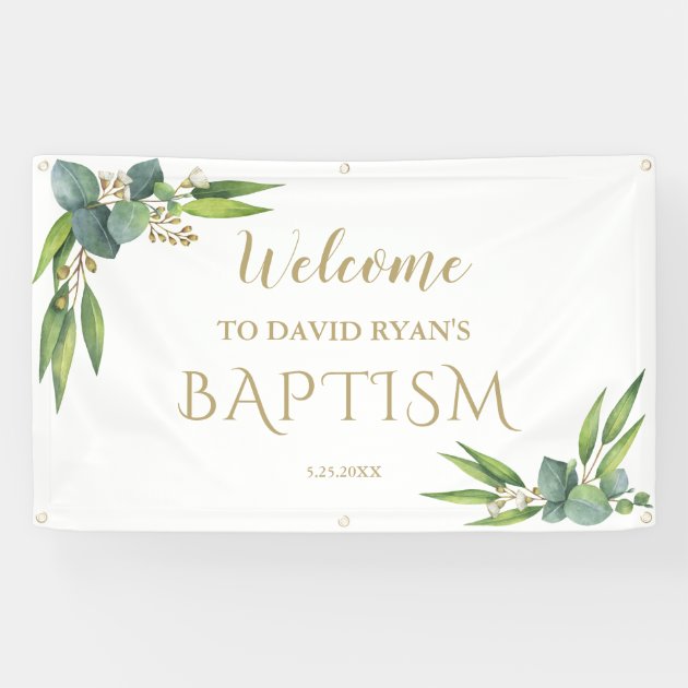 Baptism Decor Baptism Banner Greenery Baptism Sign Gold Eucalyptus Printable Baptism Baptism Banner Printable Baptism Welcome