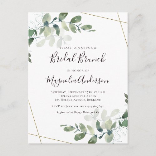 Elegant Eucalyptus Bridal Brunch Invitation Postca Postcard