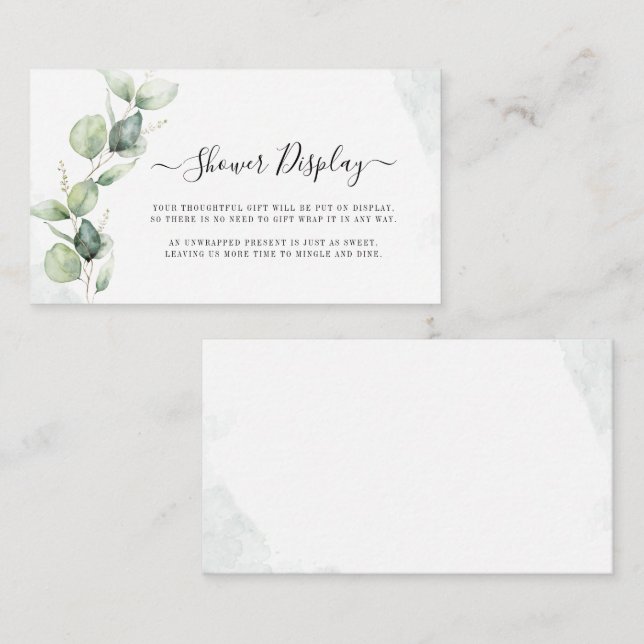 Elegant Eucalyptus Bridal Display Shower Enclosure Card (Front/Back)