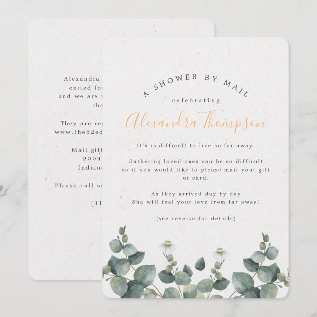Elegant Eucalyptus Bridal Shower By Mail Invitation (Front/Back)