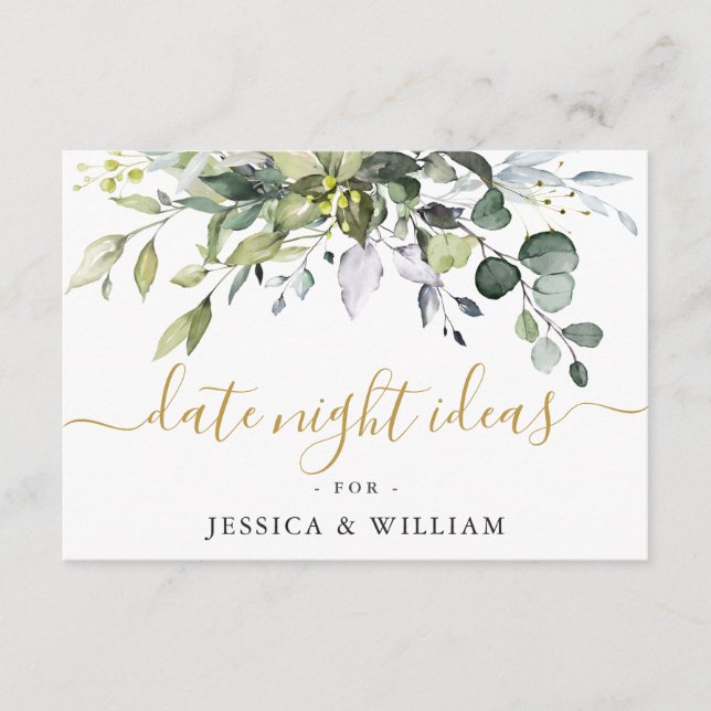 Elegant Eucalyptus Bridal Shower Date Night Idea A Advice Card (Front)