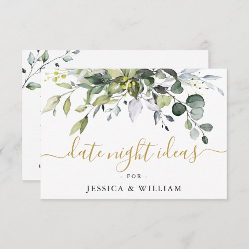 Elegant Eucalyptus Bridal Shower Date Night Idea A Advice Card