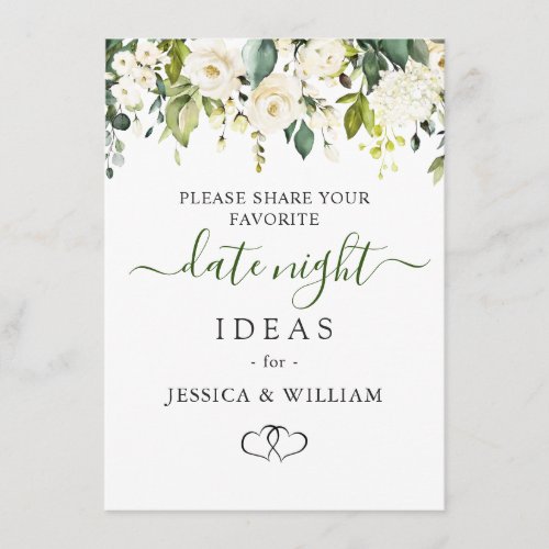 Elegant Eucalyptus Bridal Shower Date Night Idea  Advice Card