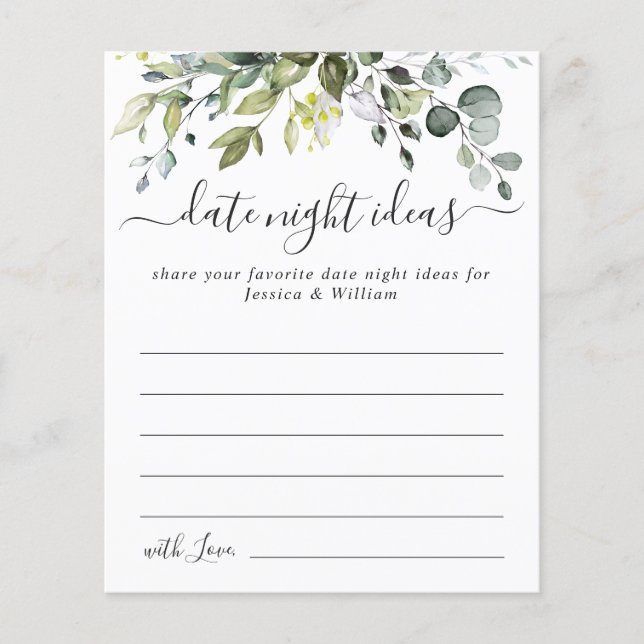 Elegant Eucalyptus Bridal Shower Date Night Idea Flyer (Front)