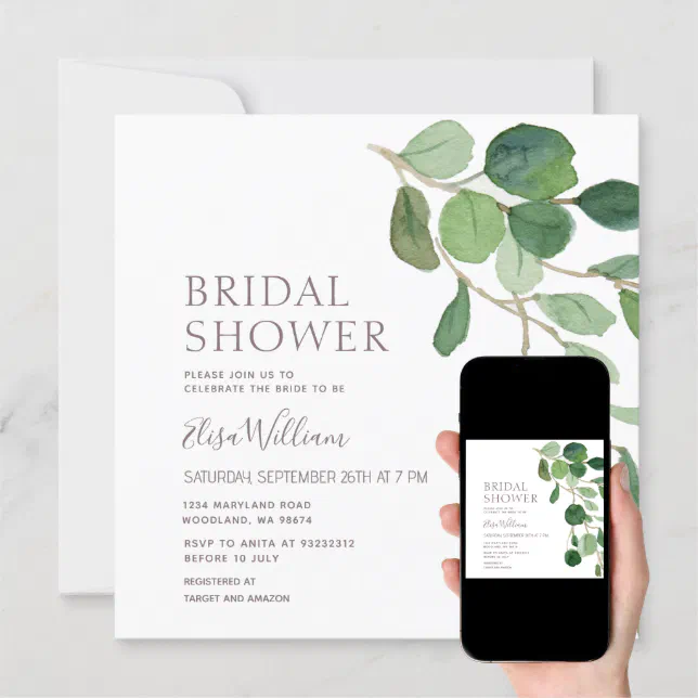 Elegant Eucalyptus Bridal Shower Invitation Zazzle 8504