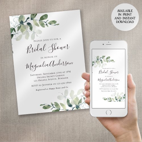 Elegant Eucalyptus Bridal Shower Invitation