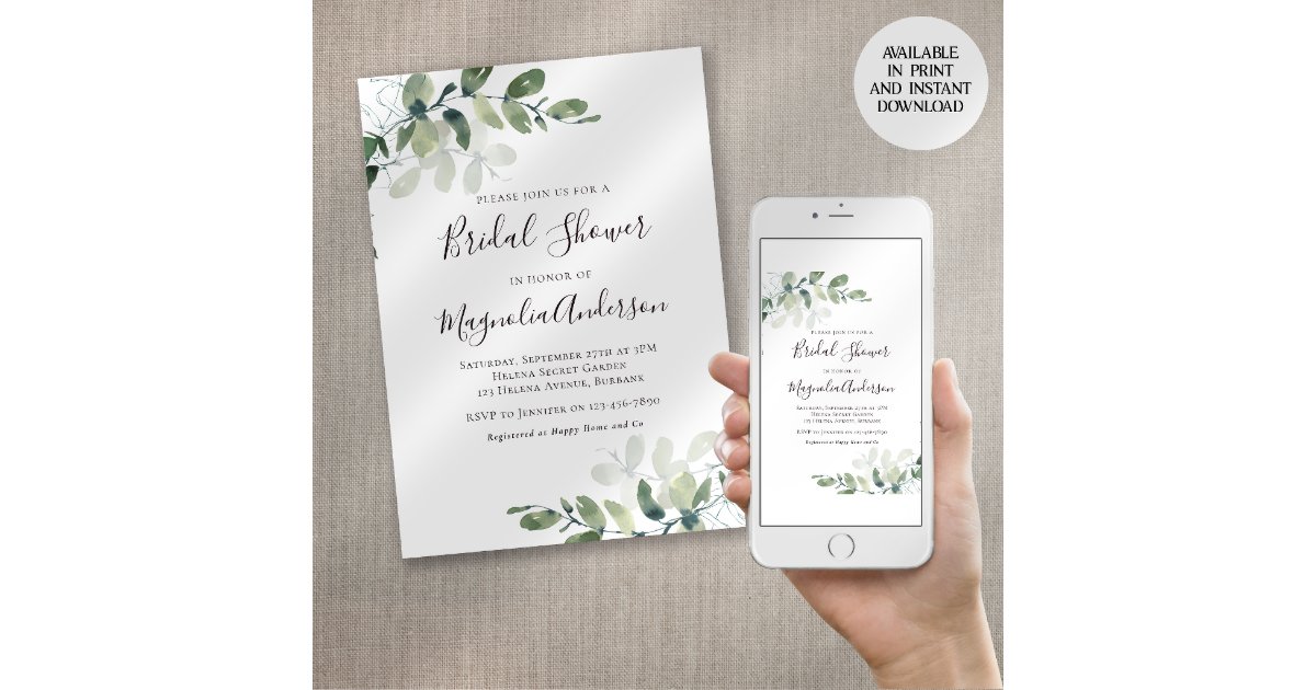 Elegant Eucalyptus Bridal Shower Invitation 