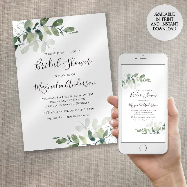 Elegant Eucalyptus Bridal Shower Invitation | Zazzle