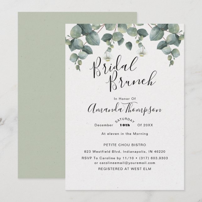 Elegant Eucalyptus Bridal Shower Invitation (Front/Back)