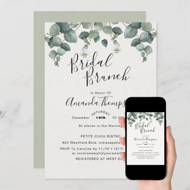 Elegant Eucalyptus Bridal Shower Invitation Zazzle 0942