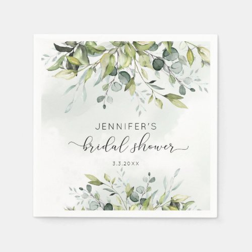 Elegant eucalyptus bridal shower napkins