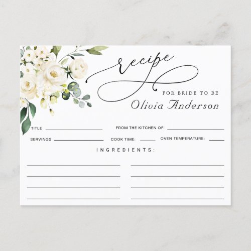 Elegant Eucalyptus Bridal Shower Recipe Card