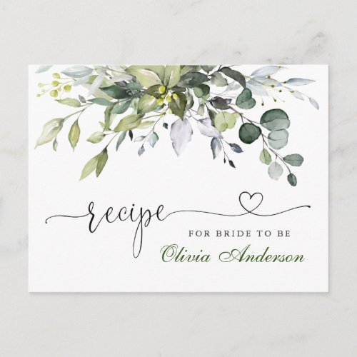 Elegant Eucalyptus Bridal Shower Recipe Card