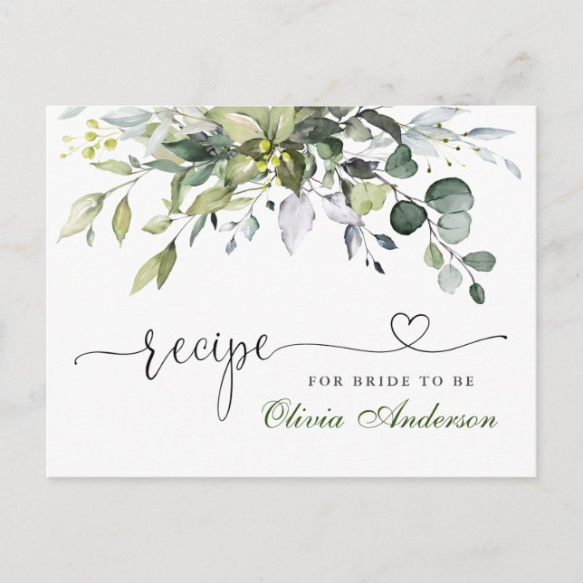 Elegant Eucalyptus Bridal Shower Recipe Card (Front)