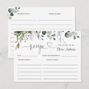 Elegant Eucalyptus Bridal Shower Recipe Card