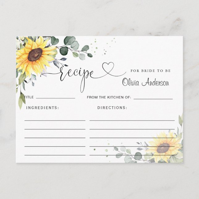 Elegant Eucalyptus Bridal Shower Recipe Card (Front)