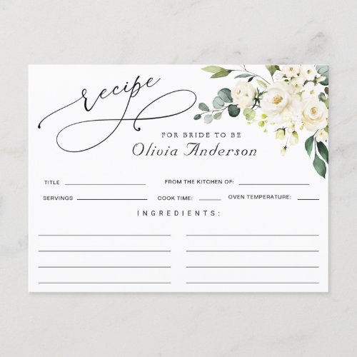 Elegant Eucalyptus Bridal Shower Recipe Card