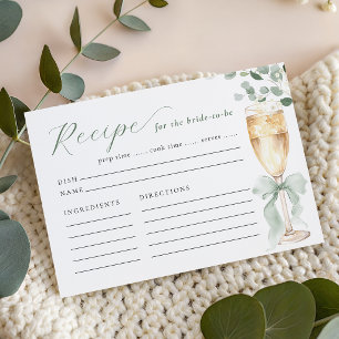 Elegant Eucalyptus Bridal Shower Recipe Card