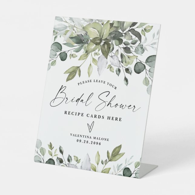 Elegant Eucalyptus Bridal Shower Recipe Cards Sign (Front)
