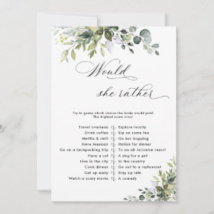 Elegant Eucalyptus Bridal Shower Shoe Game Card