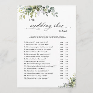 Elegant Eucalyptus Bridal Shower Shoe Game Card