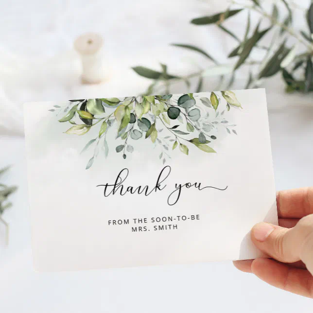 Elegant eucalyptus bridal shower thank you card | Zazzle