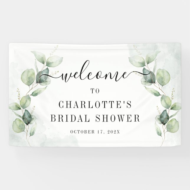 Elegant Eucalyptus Bridal Shower Welcome Banner (Horizontal)