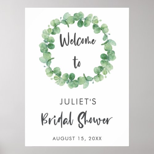 Elegant Eucalyptus Bridal Shower Welcome Lettering Poster